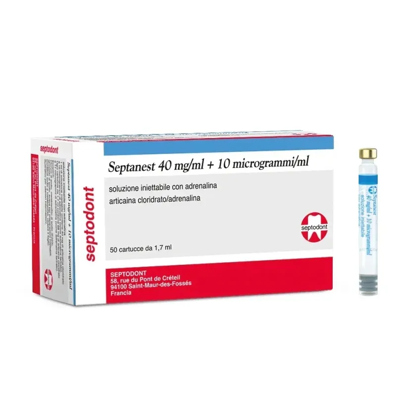 Septanest con adrenalina 40 mg/ml + 10 microgrammi/ml soluzione iniettabile soluzione per iniezione in cartuccia