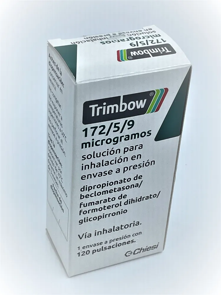 Trimbow 172 micrograms/5 micrograms/9 micrograms solution for inhalation in pressurised container solution for inhalation in pressurized container