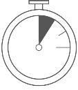 Stylized diagram of a timer with the hand indicating a specific time interval on a white background
