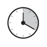 Reloj analógico estilizado con esfera blanca y bordes negros que indica un intervalo de tiempo resaltado por una sección gris entre las 12 y las 4