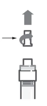 Diagrama con flecha horizontal que indica un movimiento rotatorio de un tapón hacia la izquierda