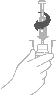Ilustración que muestra una mano sosteniendo un vial mientras se inserta una jeringa desde arriba