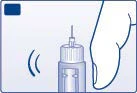 Ilustración de una mano junto a un frasco médico con aguja insertada en el tapón para la preparación del medicamento