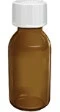 Amber glass vial with white screw cap on a neutral background