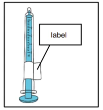 Drawing of a blue syringe with graduated scale and a detail