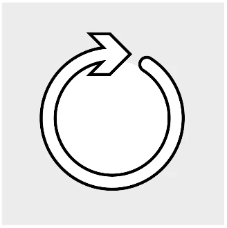 Icono estilizado negro sobre fondo gris claro que representa una flecha curva que gira en sentido horario formando un círculo completo