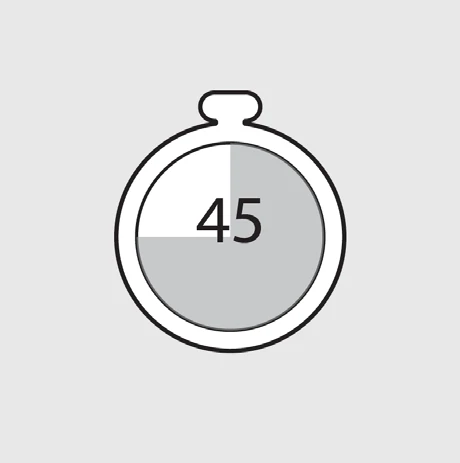Icono estilizado de un cronómetro con el número 45 en el centro y una sección gris que indica el tiempo transcurrido sobre fondo neutro