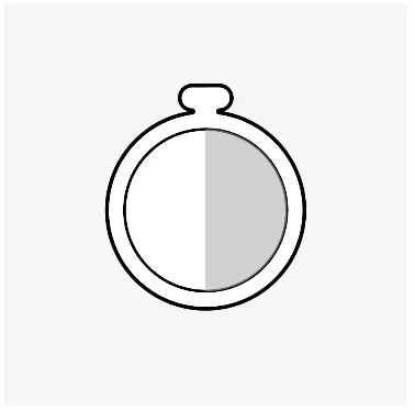 Icono circular estilizado con borde negro y división interna vertical entre una mitad blanca y una mitad gris sobre fondo claro
