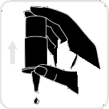 Black silhouette of a hand holding a syringe with an arrow pointing downward
