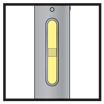 Dispositivo médico gris con una ventana ovalada central que muestra un líquido amarillo en el