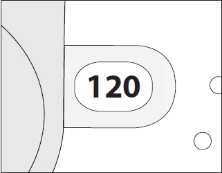 Stylized black-and-white drawing showing the number 120 at the