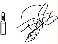 Dibujo lineal que muestra una mano girando una tapa o componente sobre un vial médico siguiendo una flecha curva hacia la derecha