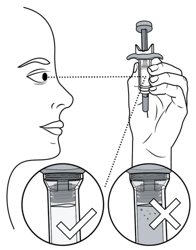 Dibujo técnico que muestra una mano sosteniendo un vial cerca de la