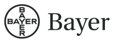 Logotipo corporativo de Bayer compuesto por un círculo con la palabra Bayer dispuesta verticalmente y horizontalmente al lado de la palabra Bayer en tipografía serif