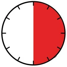 Diagrama circular dividido verticalmente en dos partes, con la mitad izquierda blanca y la mitad derecha de color rojo intenso