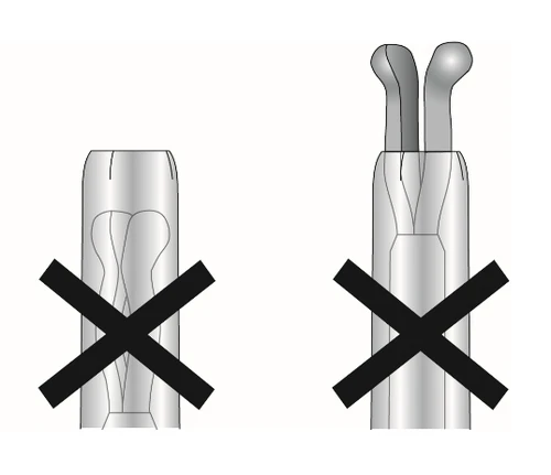 Two illustrations of syringes with a large black cross over them indicating the