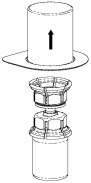 Technical diagram showing the disassembly of a medical device with an upper cylinder detaching from a multi-level base