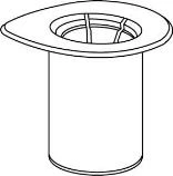 Black and white technical drawing of a cylindrical container with a wide, flat upper rim and a
