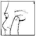 Black and white drawing showing the profile of a face with a finger gently pressing the area between the nose and the upper lip
