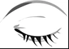Dibujo estilizado en blanco y negro de un ojo cerrado con largas pestañas oscuras y definidas y una línea curva para el párpado superior