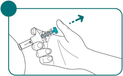 Una mano sostiene un dispositivo médico contra la piel mientras el pulgar presiona hacia el