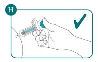Ilustración de una mano que sostiene correctamente una jeringa para la
