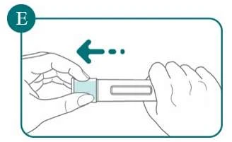Dos manos sostienen un dispositivo rectangular blanco con una flecha azul que indica un movimiento hacia la izquierda en el