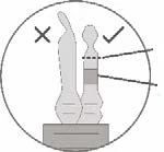 Круговая диаграмма, показывающая два флакона со знаками «крест» и «галочка», указывающими правильное положение уровня жидкости