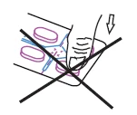 Schematic drawing of a hand pressing on a pill package with a large black cross over it indicating a