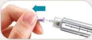 A well-manicured hand moving a purple cap to the left to remove the protective device from the