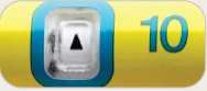 A yellow rectangle with rounded corners showing a digital counter with number 10 in blue and a display with a black arrow pointing left