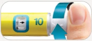 A finger pushing a blue arrow to the left