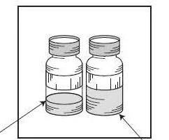 Dibujo en blanco y negro de dos frascos de medicamento colocados uno al lado del otro con flechas que indican la base de cada recipiente