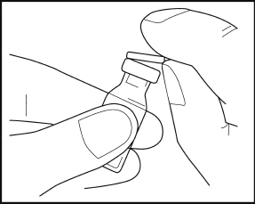 Dibujo lineal que muestra una mano sosteniendo un pequeño frasco con tapón para preparar el