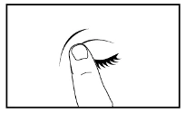 Line drawing of a finger gently pressing above the closed eyelid of an eye with visible eyelashes