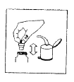 Dibujo esquemático que muestra una mano agitando un frasco sobre un recipiente con una flecha de doble punta entre ambos objetos