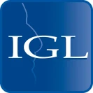 Logo con la scritta bianca IGL su sfondo blu con una linea sottile e irregolare che attraversa verticalmente le lettere