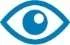 Icono estilizado de un ojo con contorno azul y pupila central azul sobre fondo blanco
