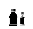 Black silhouette of two medicine bottles of different sizes with cap and label on white background