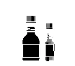 Black silhouette of two medicine bottles of different sizes, one larger and one smaller, on white background