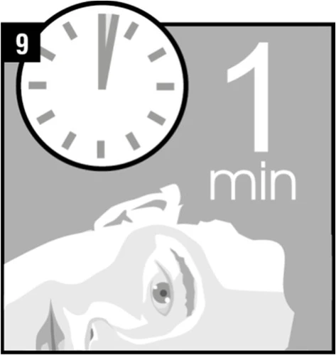 Icona di un orologio con la lancetta sulle ore 12, il numero 9 in alto a sinistra e la scritta 1 min accanto alla parte superiore di un volto umano