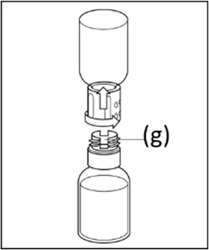 Diagram pokazujący zdejmowanie górnego ochronnego kaptura z fiolki szklanej ruchem w kierunku litery l