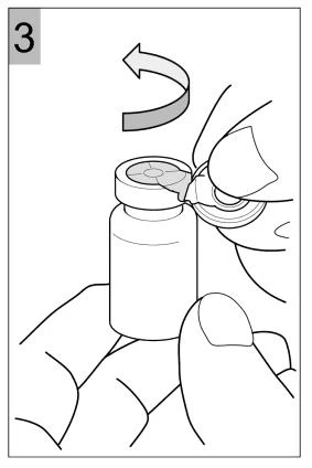 Dibujo técnico que muestra una mano girando la tapa de un frasco hacia la izquierda siguiendo la dirección de una flecha curva