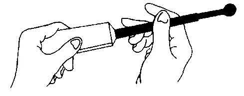 Two hands holding a medical device consisting of a rectangular body and a
