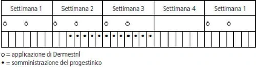 Table with columns for four weeks and a legend indicating empty circles for the