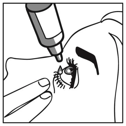 Black and white drawing showing an injection pen applied near the