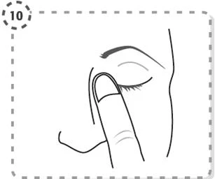 Line drawing of a face in profile with a finger gently pressing on the lower eyelid