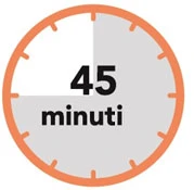 Icon of a circular clock with orange border indicating a 45-minute interval with a gray highlighted section on a white background