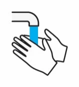 Stylized drawing of two hands under an open tap with a stream of water flowing