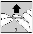 Two hands holding a white strip with a black arrow pointing downward